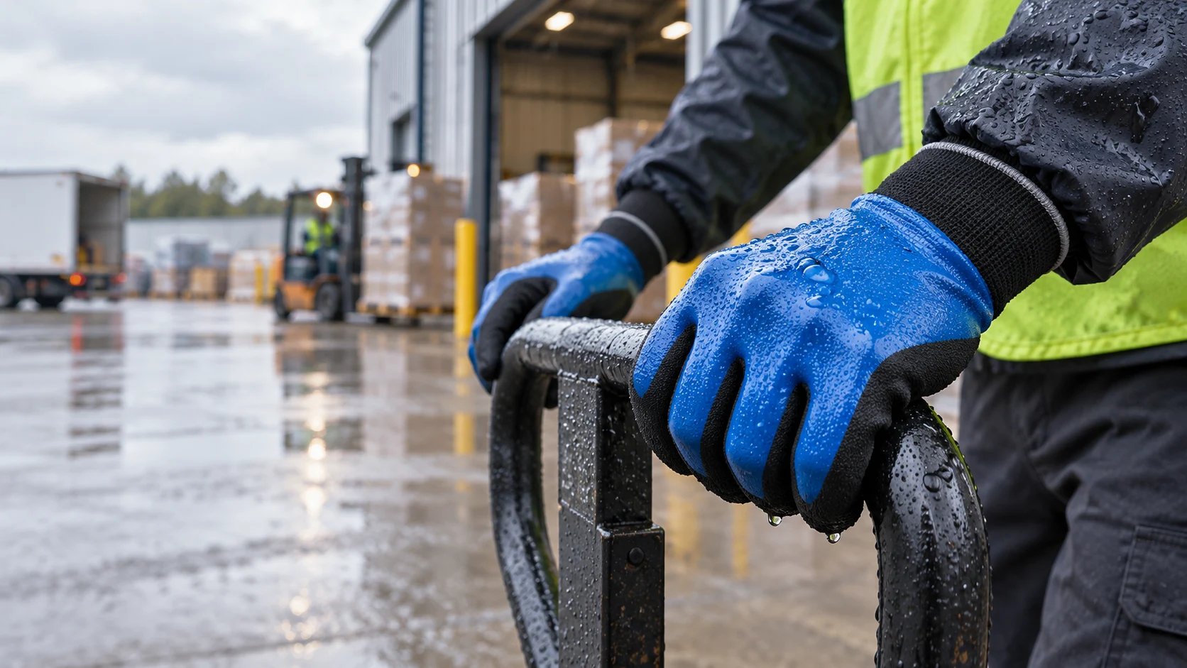 Frosted nitrile waterproof glove for wet warehouse handling