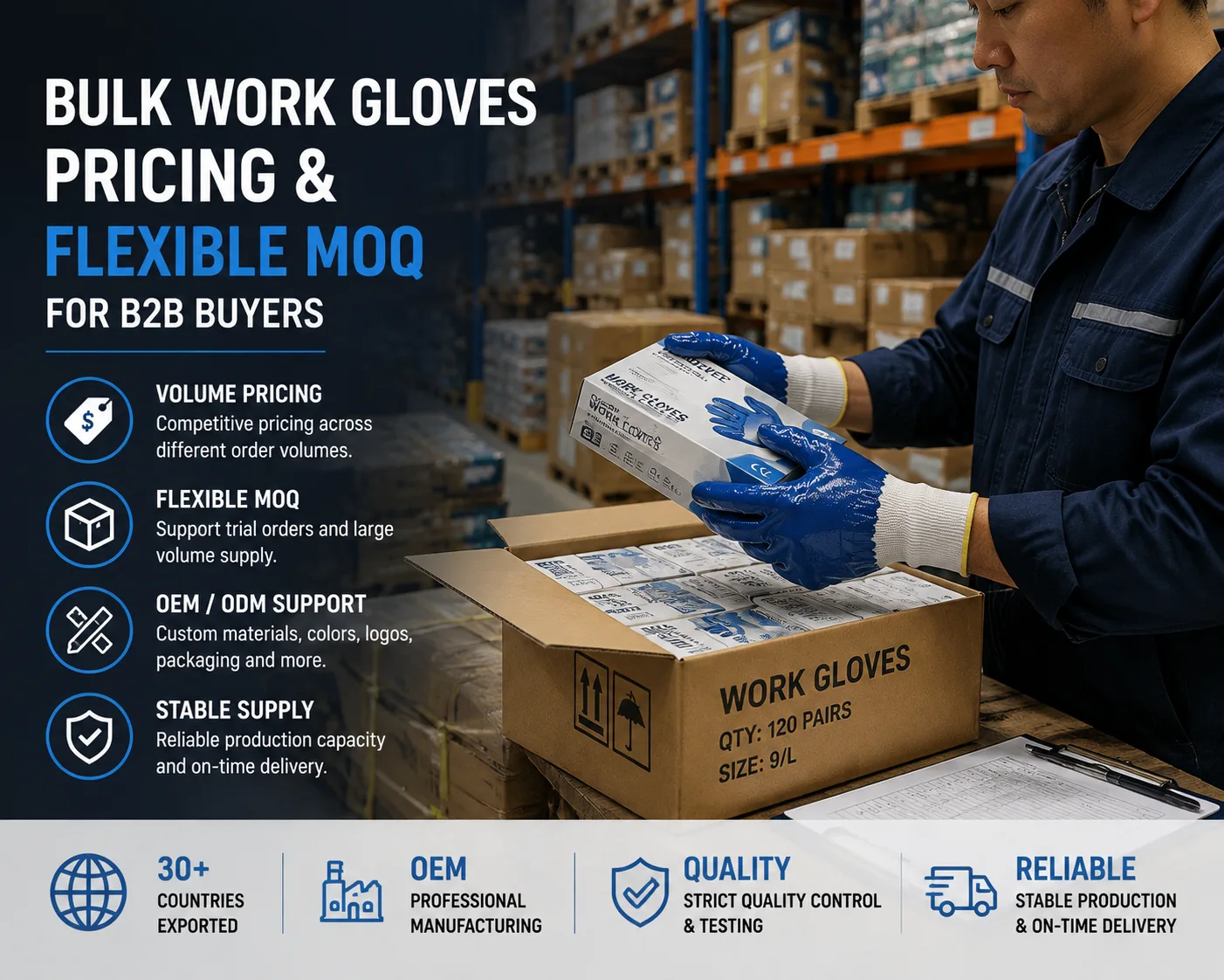 Fully waterproof nitrile work gloves for industrial bulk supply